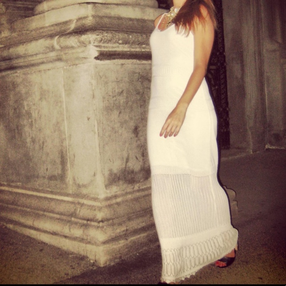 White knitted mermaid style dress